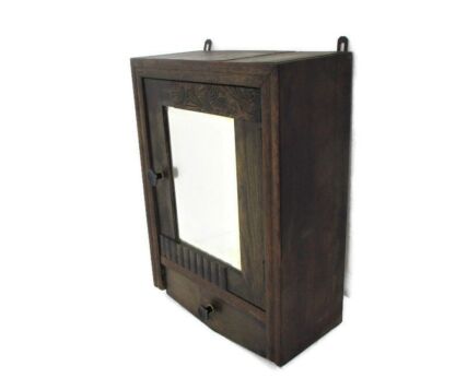 Kitchen Apothecary Bathroom Barn Cabinet Beveled Glass Mirror Hand Carved Wood