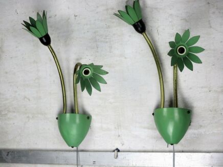 Retro Pair Couple Vintage HTF Wall Sconces Lights Green Flowers era Stilnovo