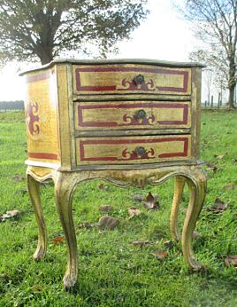Florentine Wood Red Gilt Gold Bed Side Table Small Cabinet Hollywood Regency