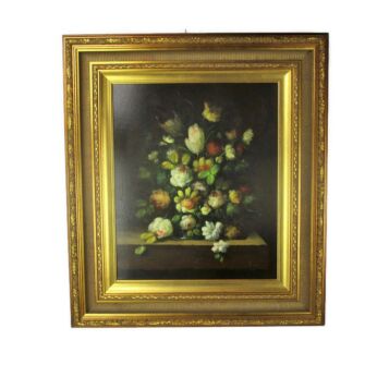 Oil Painting Canvas Framed Gorgeous Frame Signed Lopez Still life Bouquet
