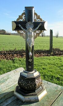 Antique Table Standing Crucifix Ornate Carved Wood Jesus Christ Cross Altar