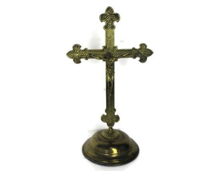 French Standing Crucifix Corpus Christi Cross Jesus Christ Calvary Ornate Brass