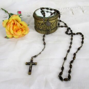 Vintage Brown Wooden Rosary Catholic Nun Priest Necklace Brown Prayer Beads