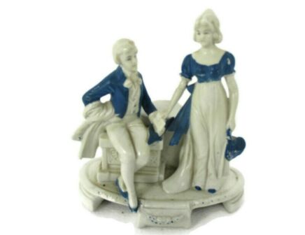 Figurine Statue Courting Couple Victorian scene German Porcelain Vintage Marked