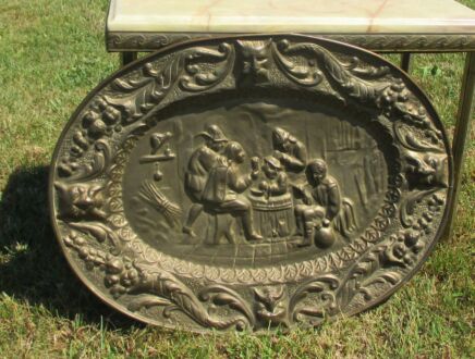 Vintage Copper Wall Plate Decorative Breughel style Handmade Oval