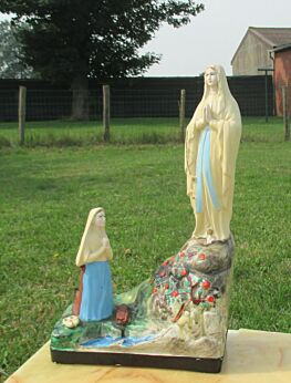 Vintage Plaster Figurine Lourdes Virgin Mary Madonna Bernadette statuette France