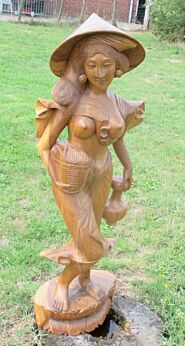 XL Vintage Vietnamese Asian Woman Carved Wood Statue Nude 40.16" Stunning