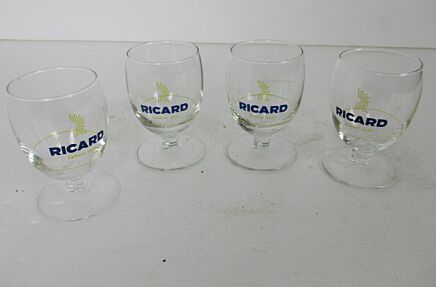 4 French Ricard Glasses in box Pastis Apero France Authentic