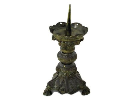 Antique 1900 Candle Holder Candlestick Church Altar Brass Heraldic Gothic