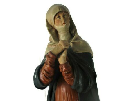 Statue Figurine Woman Nun Saint Virgin Mary Praying Plaster Polychrome Gorgeous Sculpture