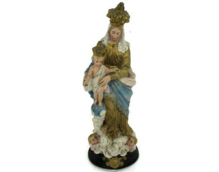 Beautiful Our Lady of Victories Infant Child Plaster Notre Dame Victoire Angels Madonna Polychrome Antique