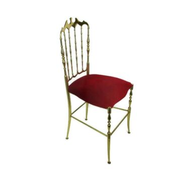 Vintage Chiavari Chair Brass Hollywood Regency Italian Red Fabric Ornate