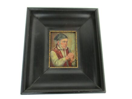 Miniature Oil Painting on Wood Framed Old man Signed M. Roth Lovely