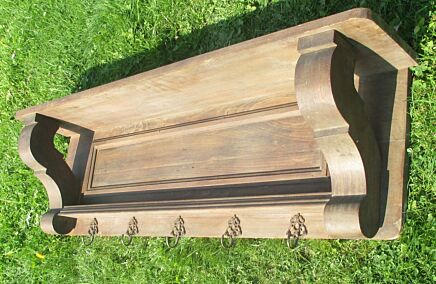 Antique 19th Century French Wooden Beech Wall Coat Book Rack Plate Dishes Shel