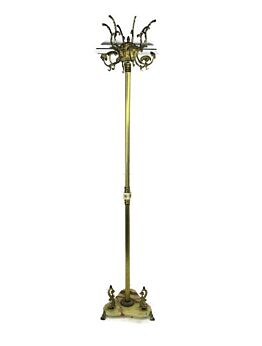 Mid Century Modern Cast Brass Hall Tree Coat Hat Rack Marble Base Marble Piece Eyecatcher Stunning