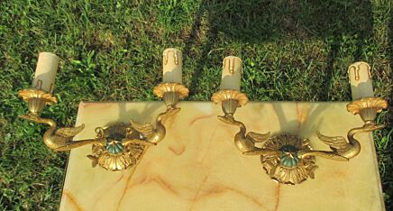 Pair of antique French Regency Two-Arm Wall Sconces Ducks Brass Stunning