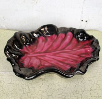 French Vallauris Serving Plate Platter Centerpiece Glazed Black pink Tray Marked