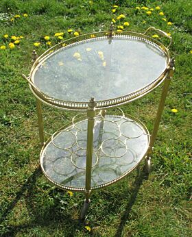 Vintage Mid Century Retro small Glass Brass Cocktail Bar Cart Trolley Serving tray