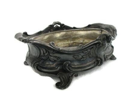 Silver Plated Spelter Planter Jardinière Ornate Embossed Centerpiece Legged