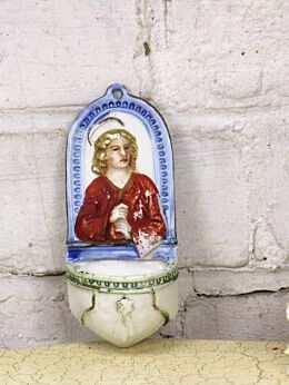 Porcelain Holy Water Font Beautiful Angel Saint Jesus Germany Wall Hanging