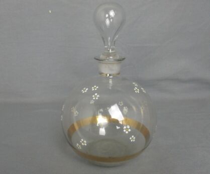 Liquor  Bottle Stopper Decanter Clear Glass enamel Flowers Lovely Art Deco Antique