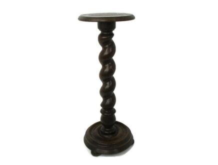 Impressive Huge Ornate Hand Carved Wood Barley Twist Side Display Table Pedestal Plant Bonsai Stand Mid century Modern Country Farmhouse