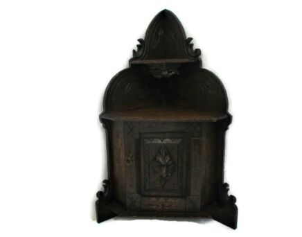 Gothic Hand Carved Corner Cabinet Wall Hanging Kitchen Medicine Pharmacy Breton