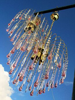 Pair Vintage Pink XL Tear Drops Prisms Chandelier 3 Tier Era Murano Gorgeous