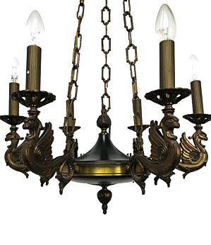 French Empire Chandelier Green Tole Brass 6 arm Hollywood Regency Dragons Gothic