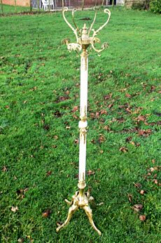 Ornate Antique Brass & Onyx Marble Coat Hat Rack Hall Tree Stand Floor