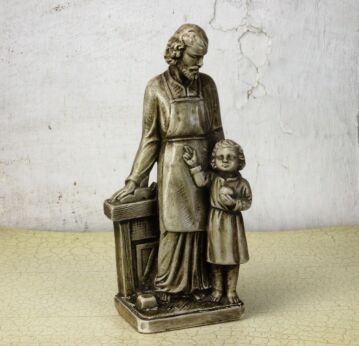 Exceptional Statue Saint Joseph Carpenter Infant Jesus Plaster Signed Cioni HTF