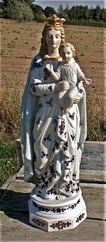 Antique Virgin Mary with Child Porcelain Statuette Gorgeous 17.32"