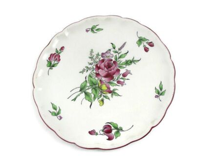Antique French Faience Strasbourg Platter Luneville Flowers Scalloped edge Lovely Marked