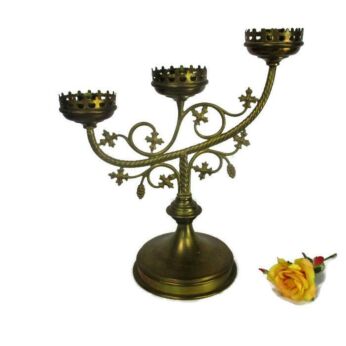 Brass Hollywood regency Floral Candle Holder Candelabra 3 arm Grapevine Ornate