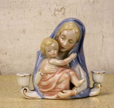 Small Porcelain Statue Bust Madonna Virgin Mary Double Candle holder Planter