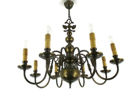 Flemish Dutch Chandelier Style 8 Arm Lights Country Farmhouse Style Vintage