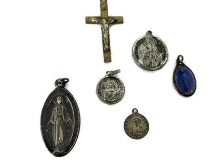 Lot of 6 Medals Medallions blue enamel Religious  silver plated chrome  Saint Anne Rare Collector