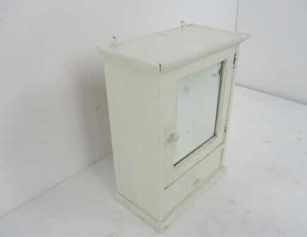 Vintage French Provincial White Painted Wood Medicine Wall Cabinet Apothecary Rustic Barn Country farmhouse