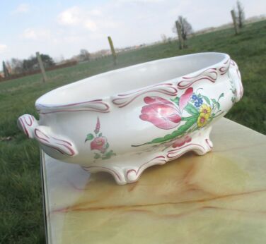 Oval Vegetable bowl Jardiniere Dish Planter Luneville France Rose Pattern