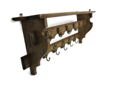 Coat Hat Kitchen Rack Ornate Hand Carved Wood Double LIon heads Vintage Funky