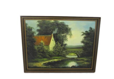Oil Painting Framed Polder Landscape Flanders Creek Lovely
