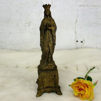 Beautiful Statue Virgin Mary Our Lady of Lourdes French Embossed Spelter HTF