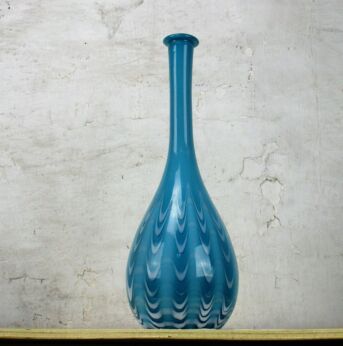 Vintage XL Blue Glass Genie Bottle Decanter Decorative Funky Abstract Pop Art