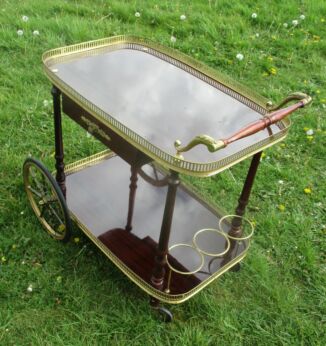 Bar Cart Italian Hollywood Regency Gold Chrome Wood Drawer Cocktail cart