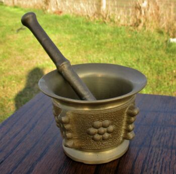 Antique Vintage Brass Mortar and Pestle Ornate Lovely