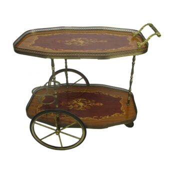 Italian Bar Cocktail Tea Cart Trolley Italian Hollywood Regency Marquetry Mid Century Modern