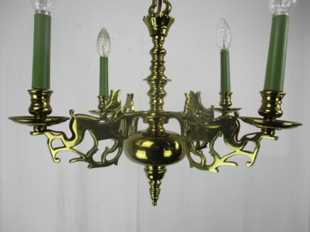 Vintage Chandelier Reindeer Deer Figurines Figures 4 Lights arms Brass Christmas