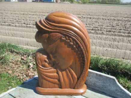 Vintage Virgin Mary Madonna and Child Hand Carved Wood Oak Bust Lovely