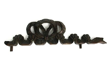 Antique Small Hand Carved Wood Pediment Ornate Bow Reclaimed Architectural