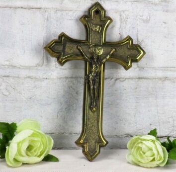 Small Hanging Crucifix brass Jesus Cross Catholic Jesus Christ Belgium 7.48"